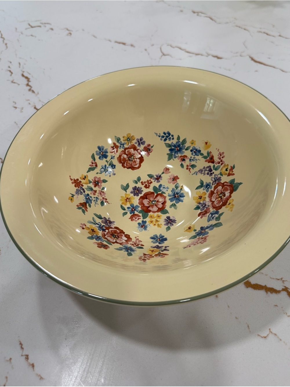 Longaberger Cream Floral Pottery Serving Bowl